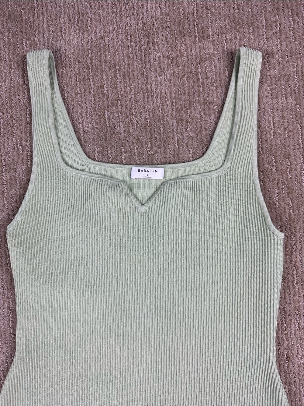 Babaton Sculpt Knit Notch Dress | Aritzia Sage Green Ribbed Bodycon Mini Size L